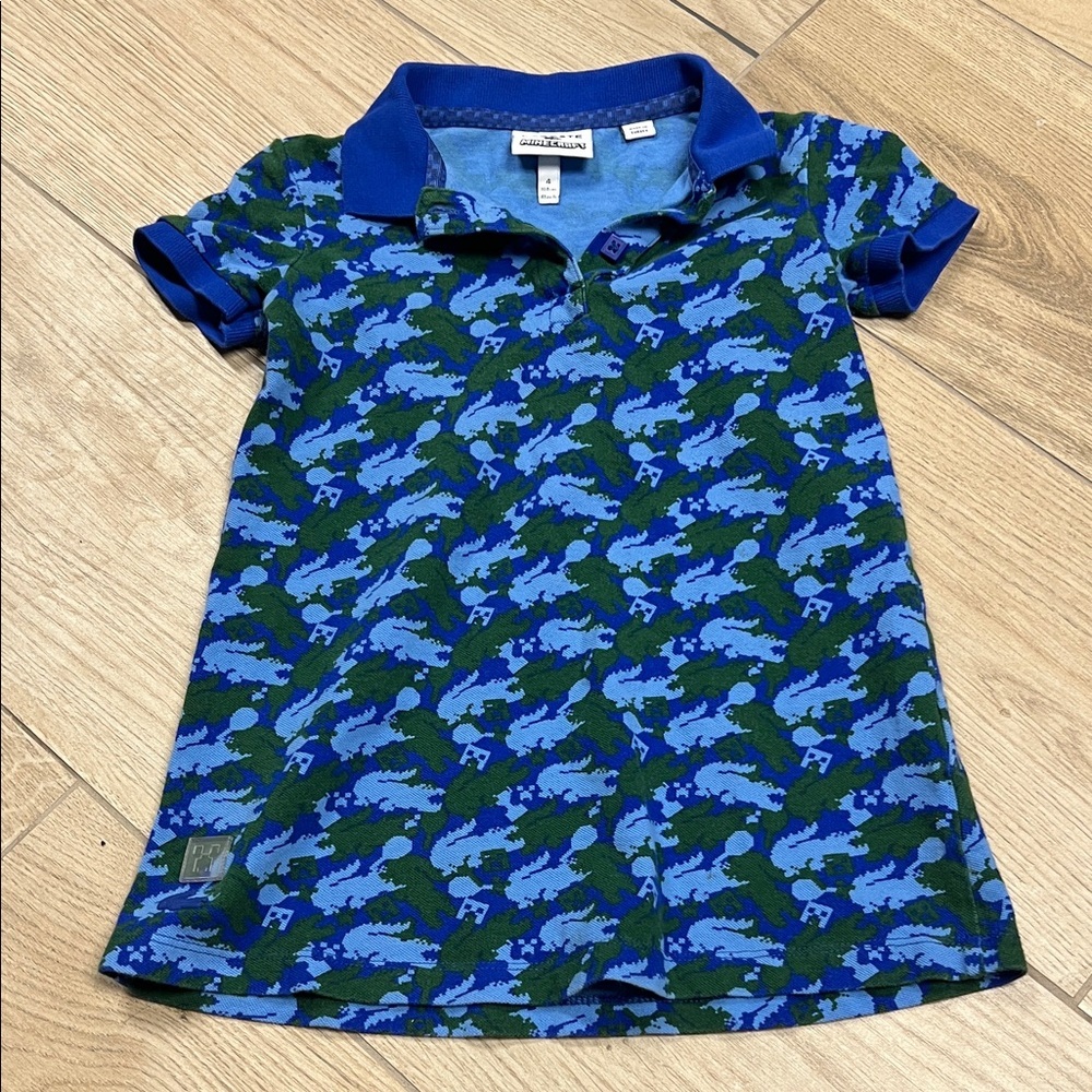 Lacoste X Minecraft Blue & Green Camouflage Polo for Kids